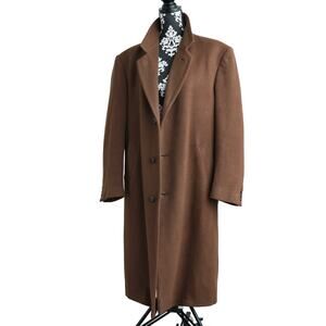 Men's Brown Vintage 60s-80s di Silver Cashmere Blend Lined Peacoat - 42R